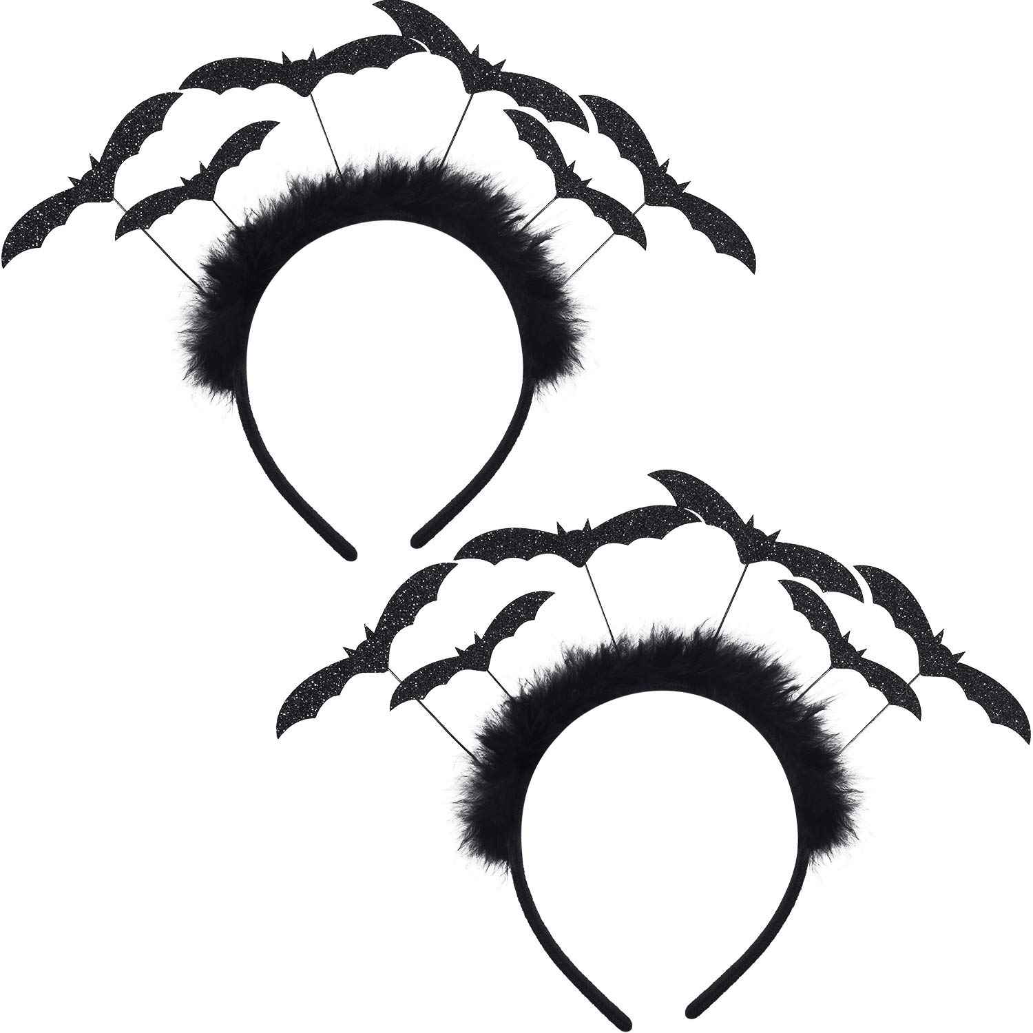 WILLBOND 2 Pieces Halloween Bat Headband Glitter Bat Headbands Halloween Sequin Headband for Halloween Cosplay Party Costume