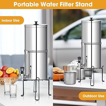 Water Filter Stand, 8'' Tall, 9'' Diameter, Stainless Steel, Non-Skid Feet, Compatible with Berkey Big, Travel, Royal Systems