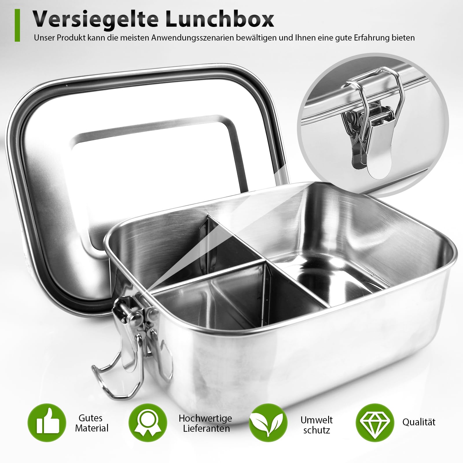 Monucep Brotdose Edelstahl 1200ml+1400ml - Auslaufsicher Mit Trennwand, BPA-frei