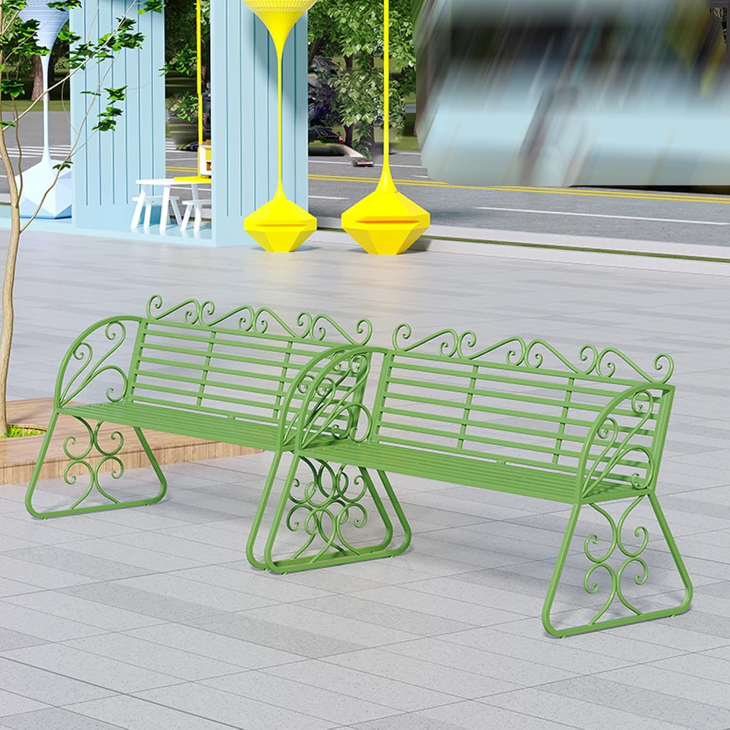 Patio Garden Bench, Decorative Pattern Iron Park Chair Seat, with Decorative Backrest & Ergonomic Armrest for Outdoor Garden, Backyard, Lawn, Porch (Color : Gold, Size : 45.2inx15.7inx33.8in