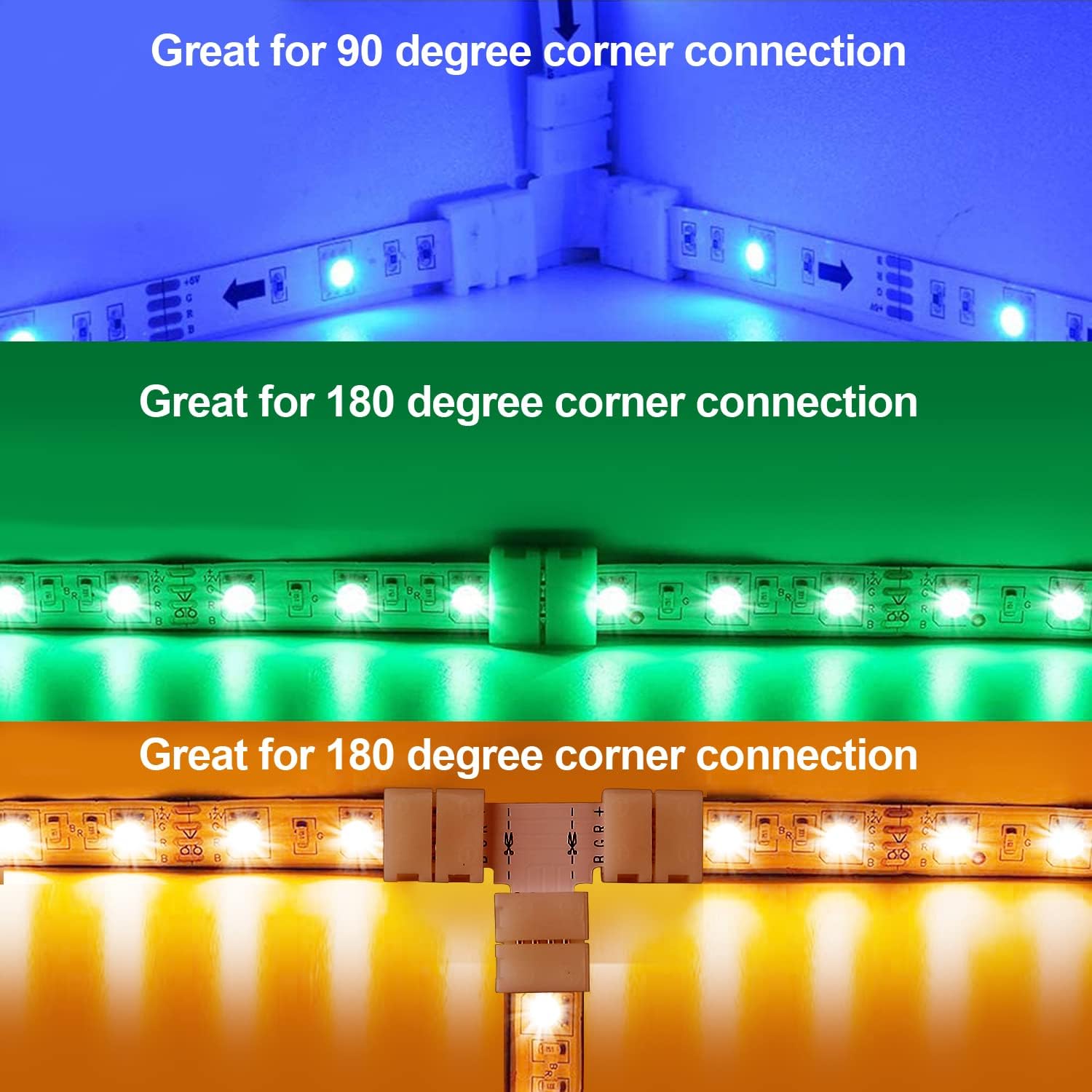 20Pcs 4-Pin Led Light Strip Connectors Set with 8 Pcs Double-Sided Cuttable T-Shape Connectors for Solderless Connecting of LED Lights Strip (20Pcs Clips Plus 8Pcs PCB)