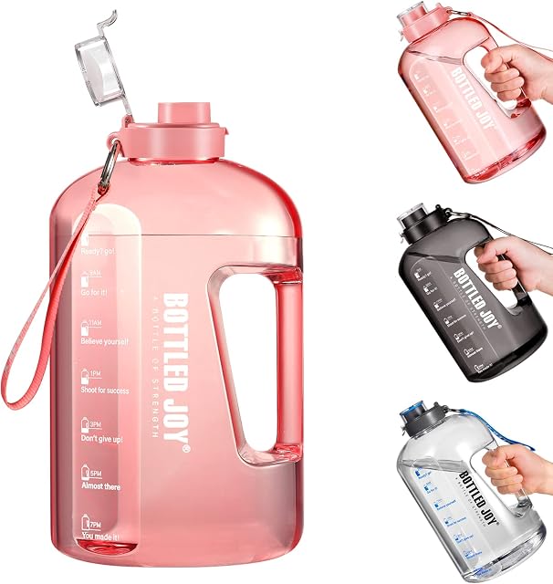 JIMACRO Water Bottle, 1 Gallon Sports Water Bottle with Time Markings and Reusable, Leakproof Water Bottle BPA-Free, Flip Top for Sports, Cycling, Camping