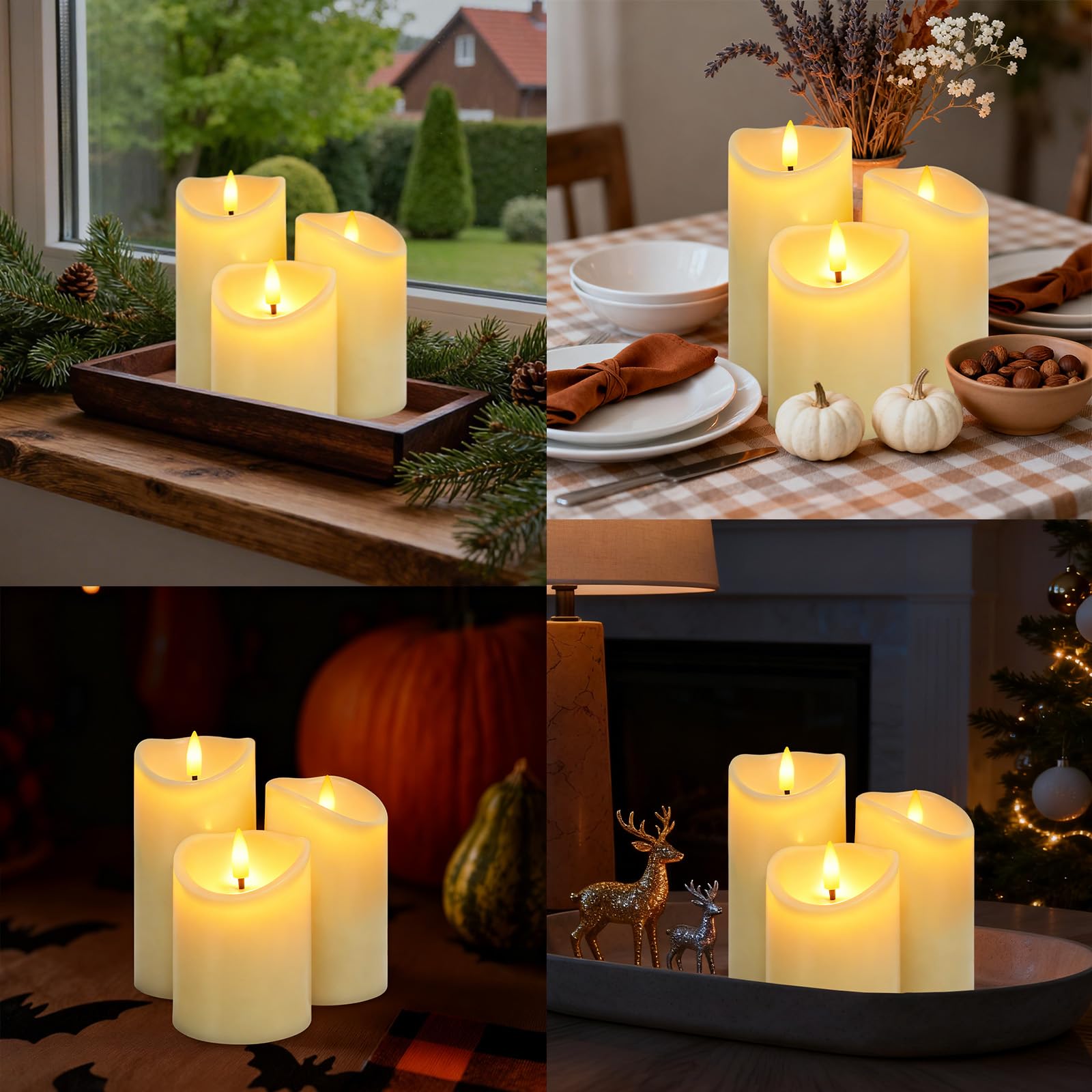 Candele LED Ricaricabili, Set da 3 Pezzi, Perfette per Decorazioni Natalizie e Illuminazione Interna Quotidiana
