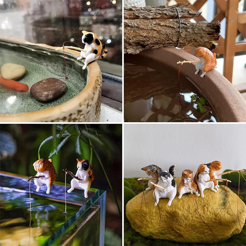 Hsthe Sea Set of 7 Japanese Fishing Cat with a Fishing Rod Miniature Figures - Image 2