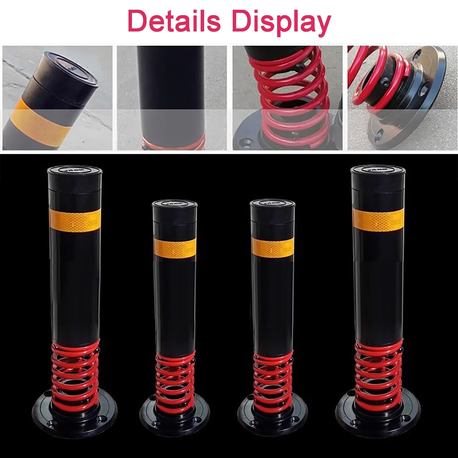60cm Bollard de Sécurité à Ressort, Borne de Sécurité en Tuyau d'acier avec Bande Réfléchissante, Colonne Anti-Collision pour Stationnement et Zone Sensible à la Circulation(4pcs)
