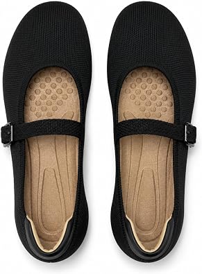 HIULYCENCE Womens Mary Jane Wide Box Flat Shoes