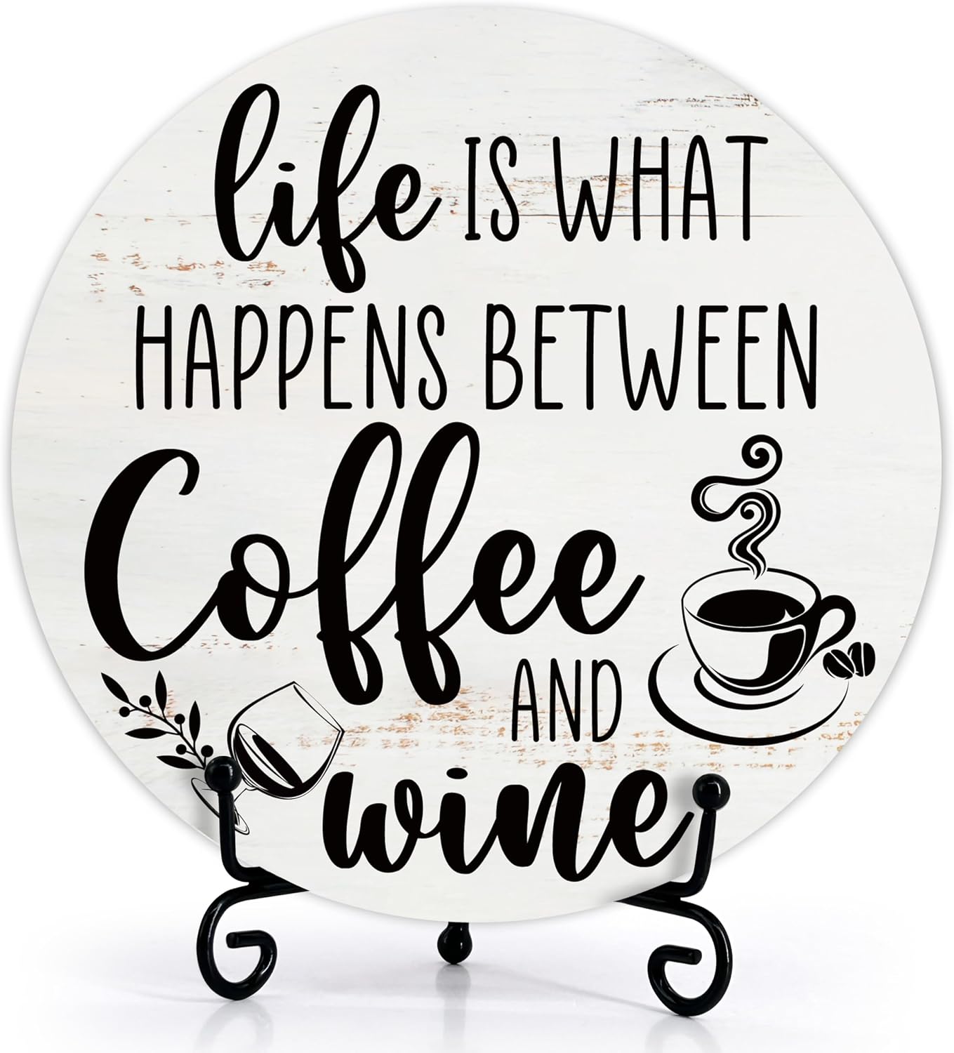 First I Drink Coffee Wood Sign, Decor for Bar Station Home Kitchen Farmhouse, Funny Sign Gifts for Women Men Coffee Lovers, Rustic Wooden Round Decor With Stand image 5
