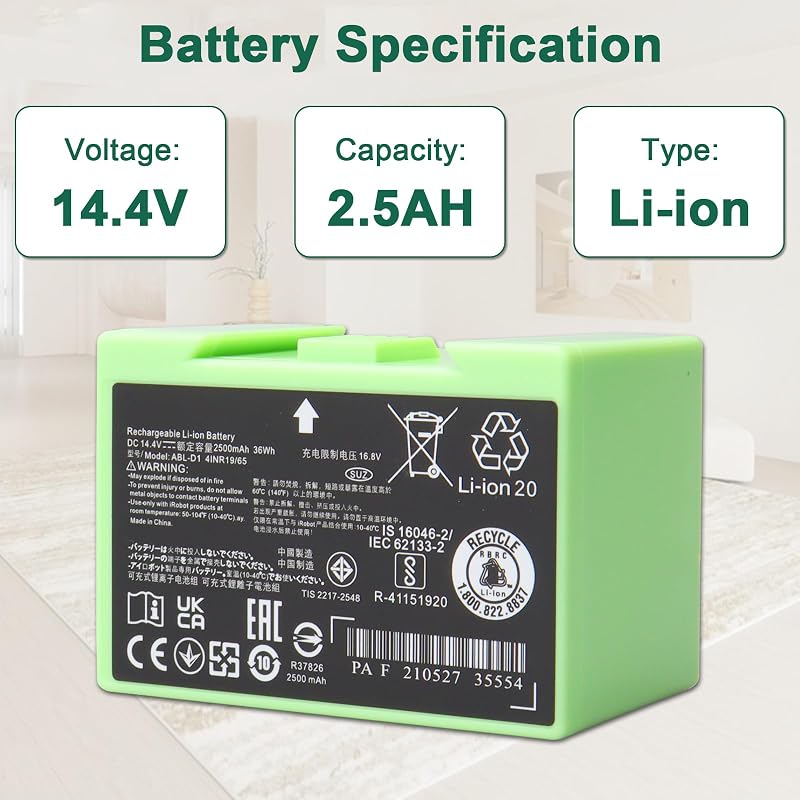 Micacorn 14,4V 36Wh 2500mAh Pótakkumulátor Roomba e és i Sorozathoz - Kompatibilis i3 i3+ i7 i7+ i8 i6 i4 e5 e6 Robotporszívókkal