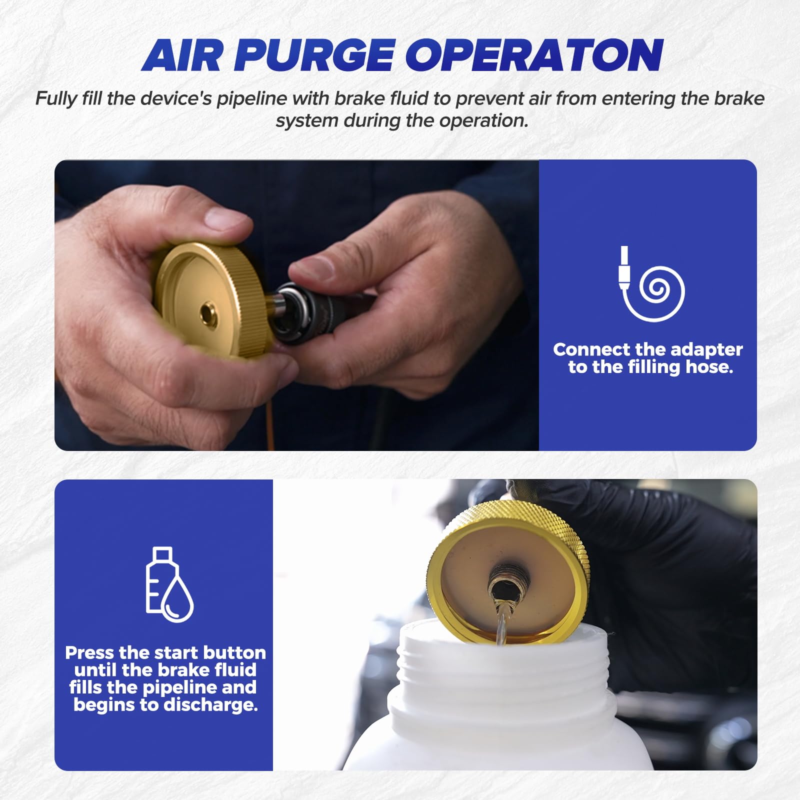 MRCARTOOL F109 Equipo de Purga de Frenos Automático Pulsante 220V para Automóvil, Kit Automático para Cambio de Líquido de Frenos con 3 Adaptador para Cilindro Maestro, Presión Ajustable 0.5~2.5Bar