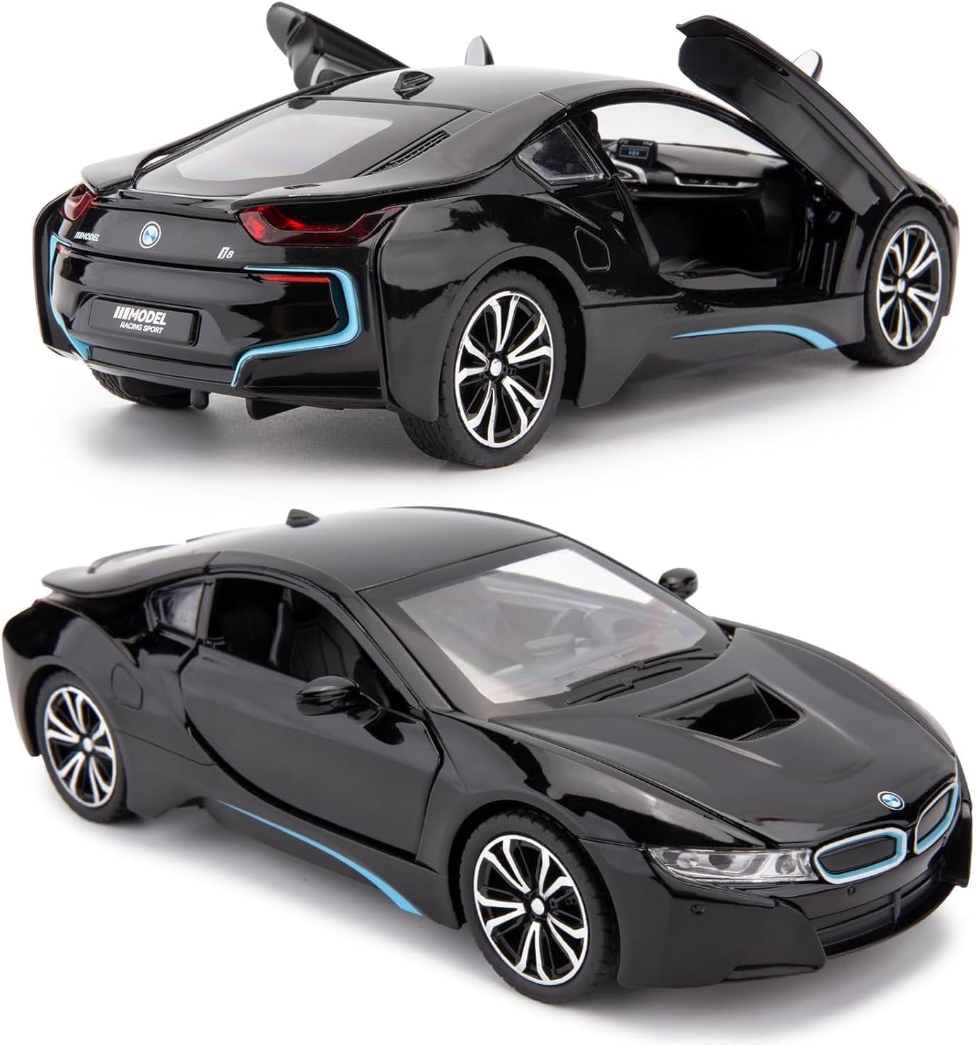 MTG Metro Toys & Gift - BMW I8 Supercar | 1:24 Scale | Diecast Model Metal Pull Back Toy car for Kids with Openable Doors & Light, Music Toy Vehicle for Kids 【Colors as Per Stock】