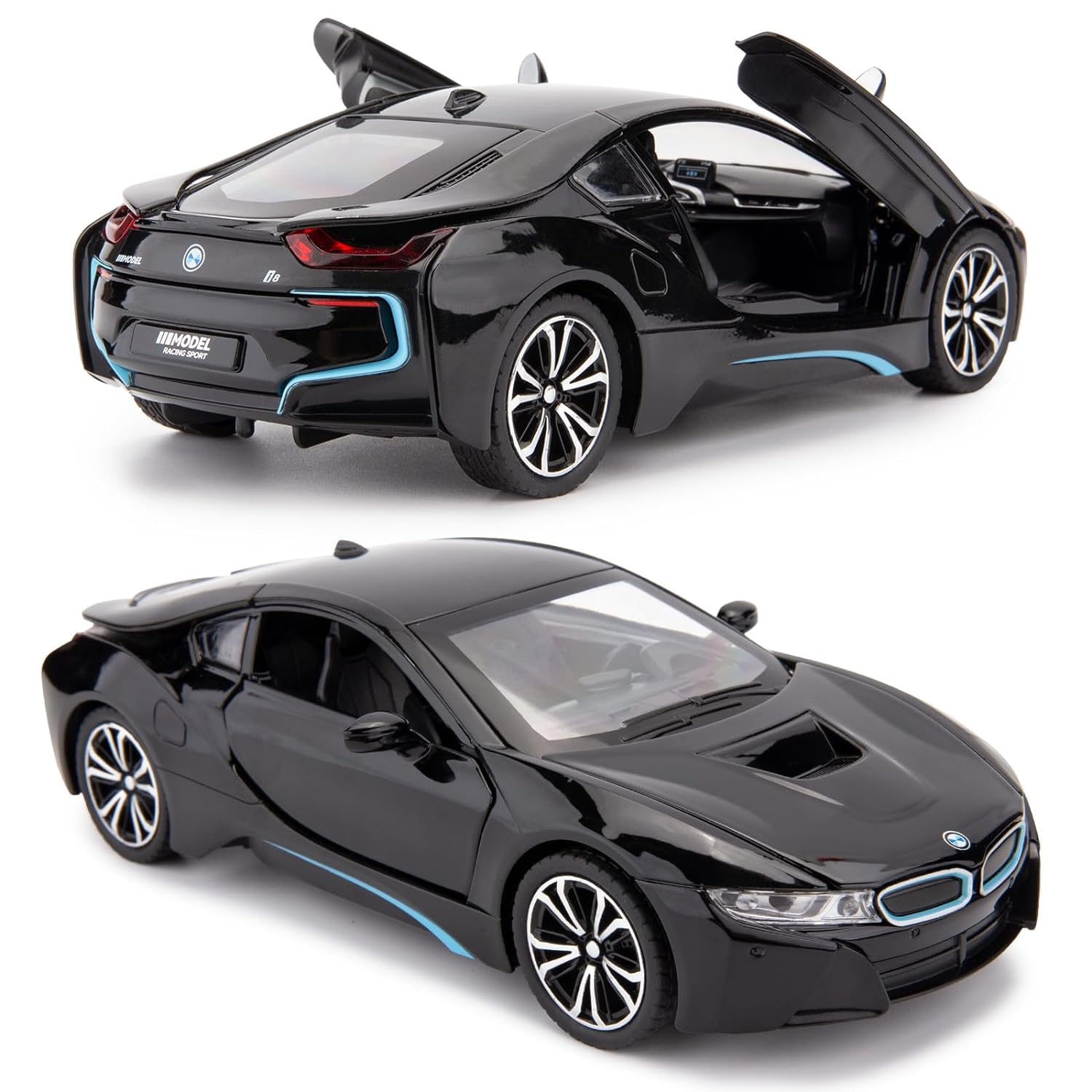 MTG Metro Toys & Gift - BMW I8 Supercar | 1:24 Scale | Diecast Model Metal Pull Back Toy car for Kids with Openable Doors & Light, Music Toy Vehicle for Kids 【Colors as Per Stock】