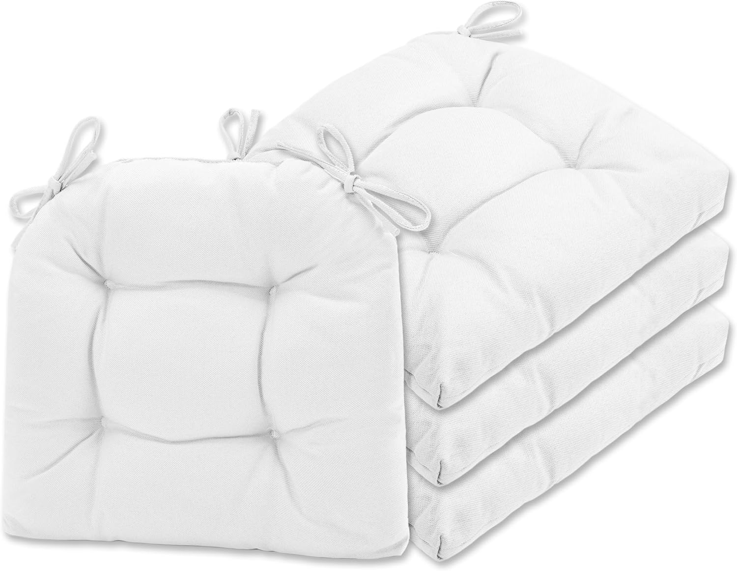SQUARE MOON Chair Cushions for Dining Chairs, 3 Inch Thick Comfortable Kitchen Chair Pads, Dining Room Seat Cushions with Ties, Machine Washable, 17" x 16" x 3", 4/Pack, White