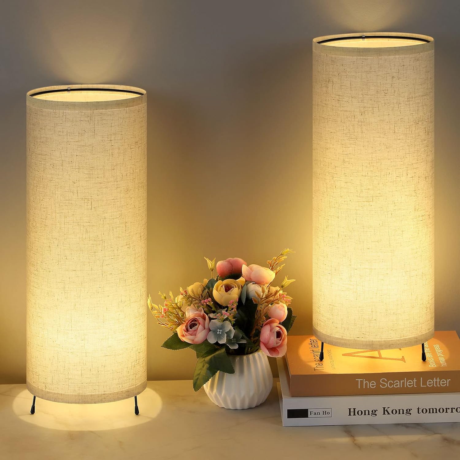 Small Table Lamp Bedside Lamps Set of 2 Nightstand Lamps with Linen