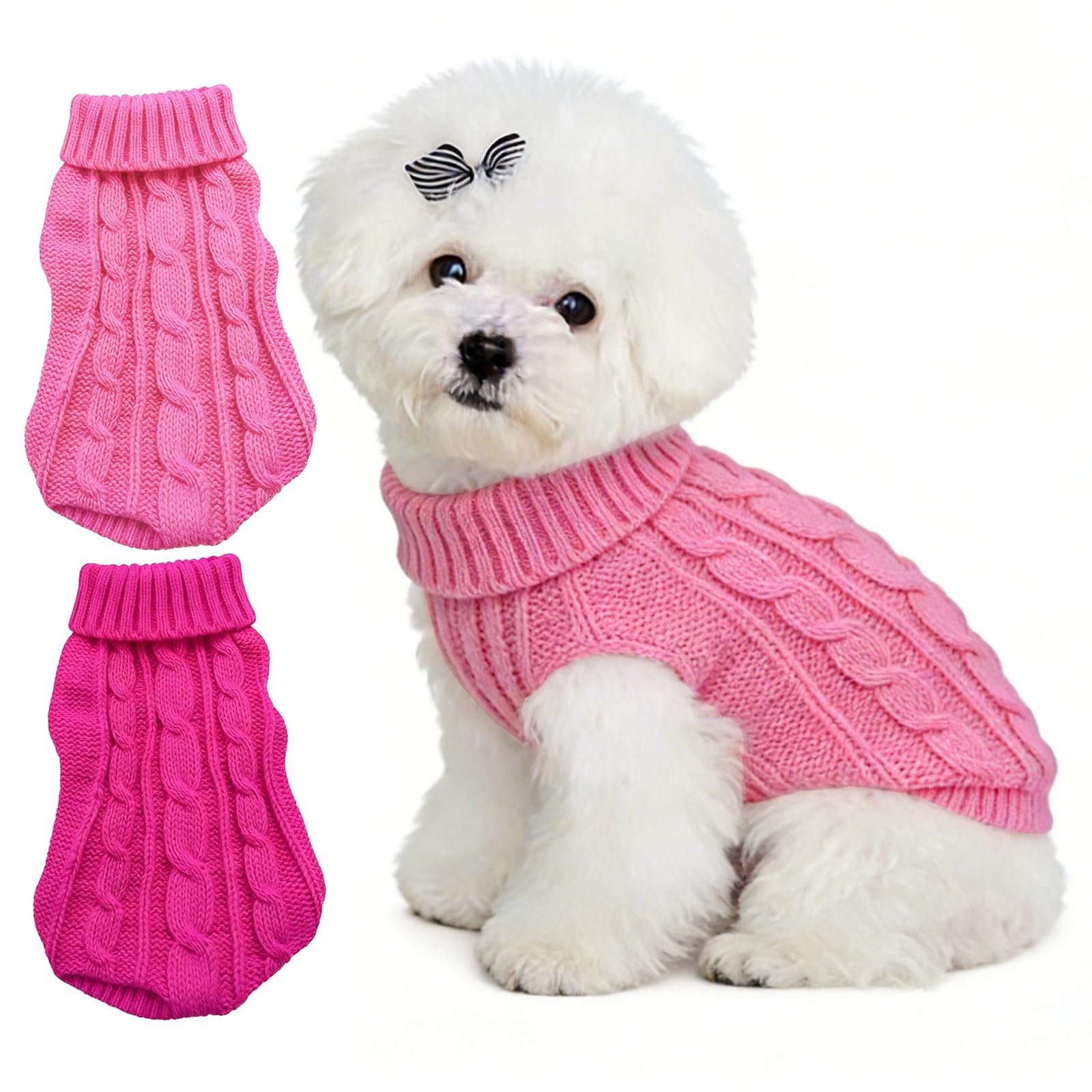 2 Pcs Puppy Jumpers for Small Dogs,Warm Turtleneck Small Dog Jumper,Warm Winter Knitted Sleeveless Chihuahua Clothes,Dog Sweater for Smaller Breeds,Miniature,Christmas(XS, Rose Pink)