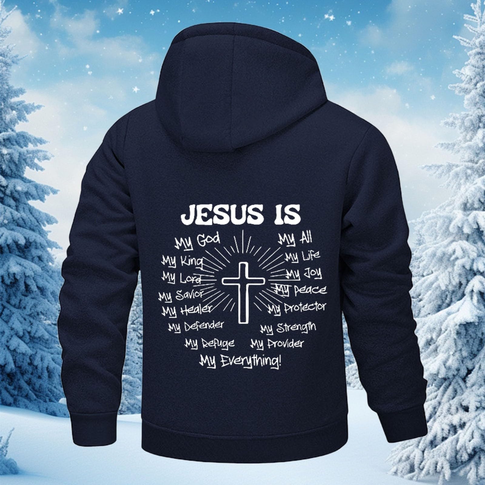 Generisch Veste polaire doublée avec capuche, manteau d'hiver chaud avec fermeture éclair intégrale, pull doux et chaud pour temps froid, douillet et confortable (bleu marine, XXXL)