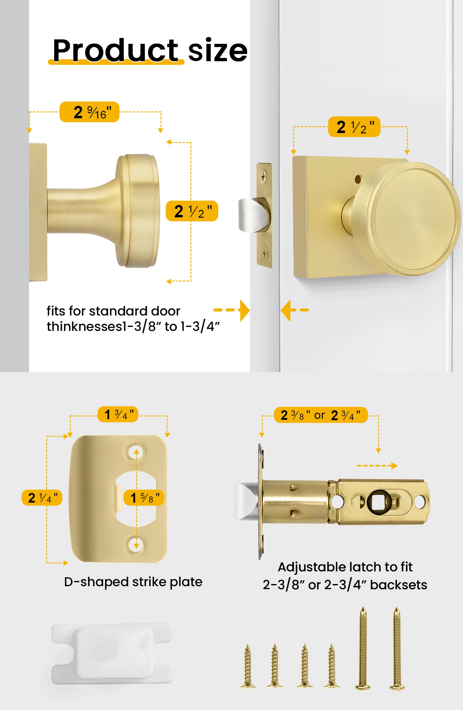 Brushed Gold Door Knobs - 6 Pack Privacy Knobs -5