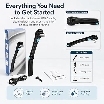 Back Shavers for Men, Foldable Long Handle Body Groomer with Floating Heads