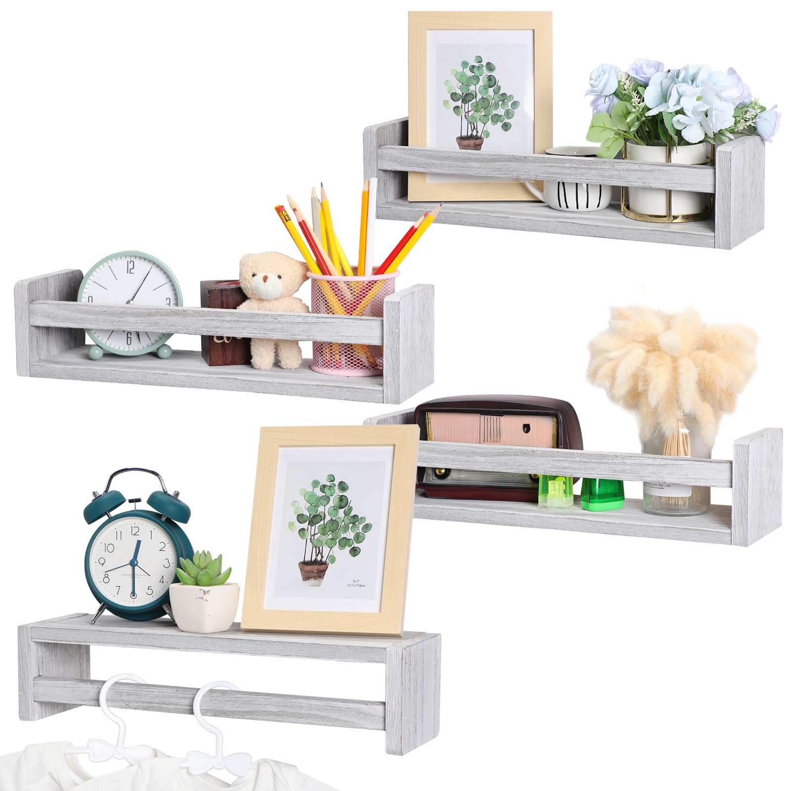 Suzile Set of 4 Nursery Book Shelves Floating Bookshelves Nursery Shelves for Wall Book Shelf Organizer Bathroom Storage Rack for Wall Decor(16 in,