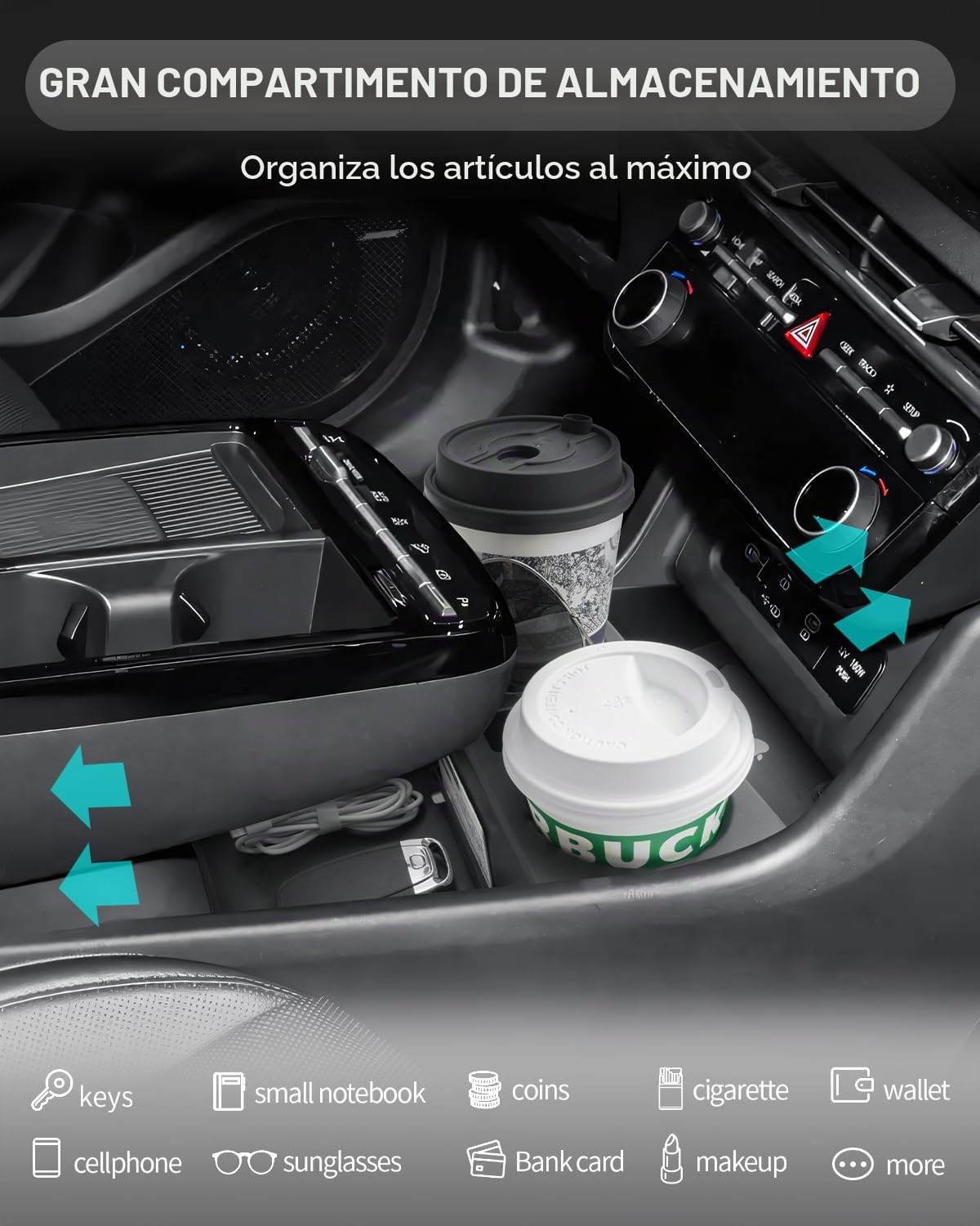 CDEFG Compatible con Hyundai Tucson NX4 2025 2026 Facelift Consola Central Organizador Caja de Almacenamiento Tucson 2025 Guantera Abajo el Reposabrazos Central Tucson 2025 Accesorios