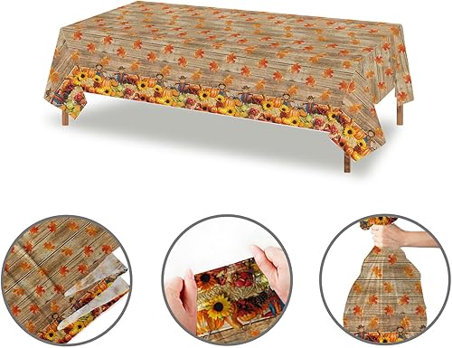 Miniatura 3 de Mocsicka Paquete de 3 manteles desechables de otoño, espantapájaros, calabaza, Acción de Gracias, impermeables, rectangulares, de plástico, para