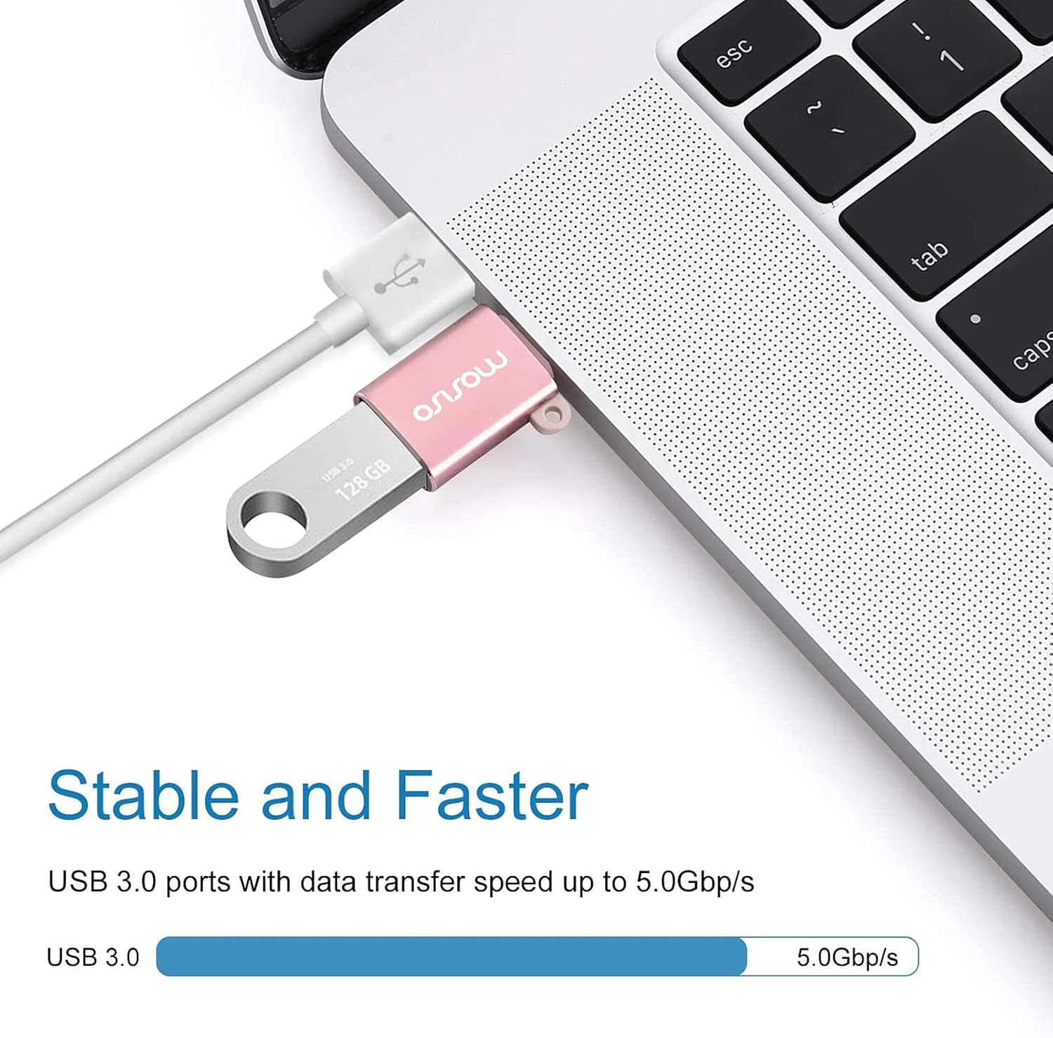 MOSISO USB C to USB Adapter 2 Pack&Compatible with MacBook Air 13 inch Case 2025-2022 M4 M3 M2 A3240 A3113 A2681, Hard Case&Puffy Bag&Keyboard Cover&Webcam Cover&Screen Film, Pink&Rose Gold