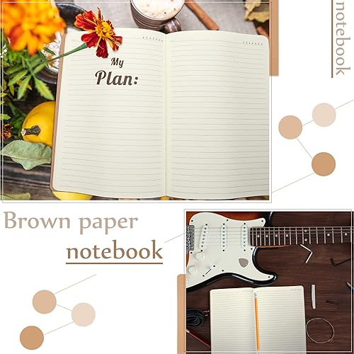 Miniatura 6 de Paquete de 24 cuadernos de papel kraft A4 de papel kraft con cubierta marrón, tamaño A4, cuadernos temáticos con papel rayado, 72 páginas, 8.5 x 11