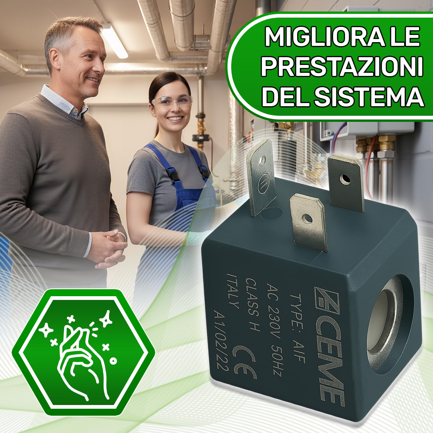 Bobina Tipo AIF per Elettrovalvola 230V 50Hz con Diametro del Foro Ø 10 mm e Dimensioni 29x22x27 mm - ONIX TECH