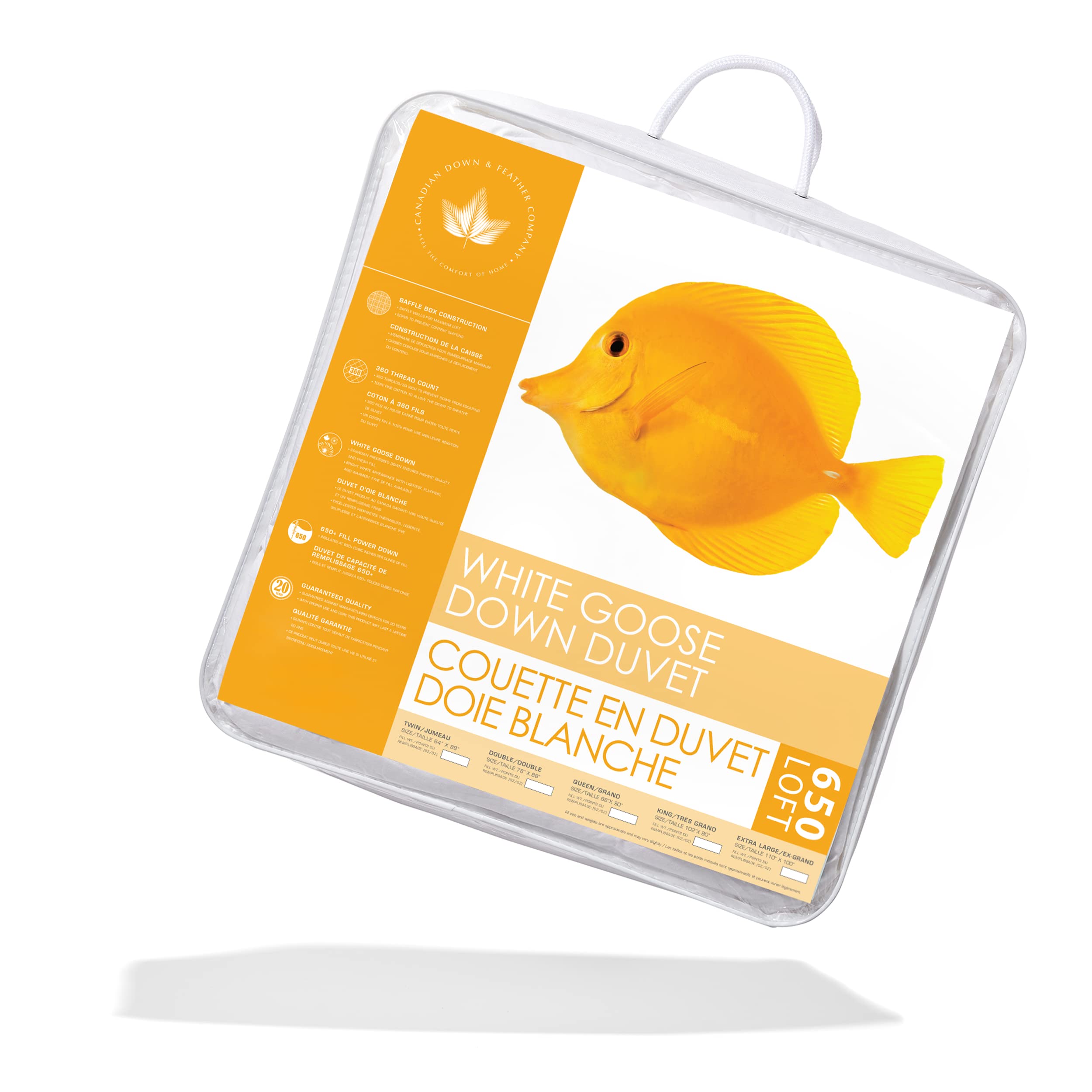 Canadian Down & Feather Co. - Summer Weight 650 Loft White Goose Down Duvet Queen Size - 360 TC Shell 100% Cotton - Filled in Canada