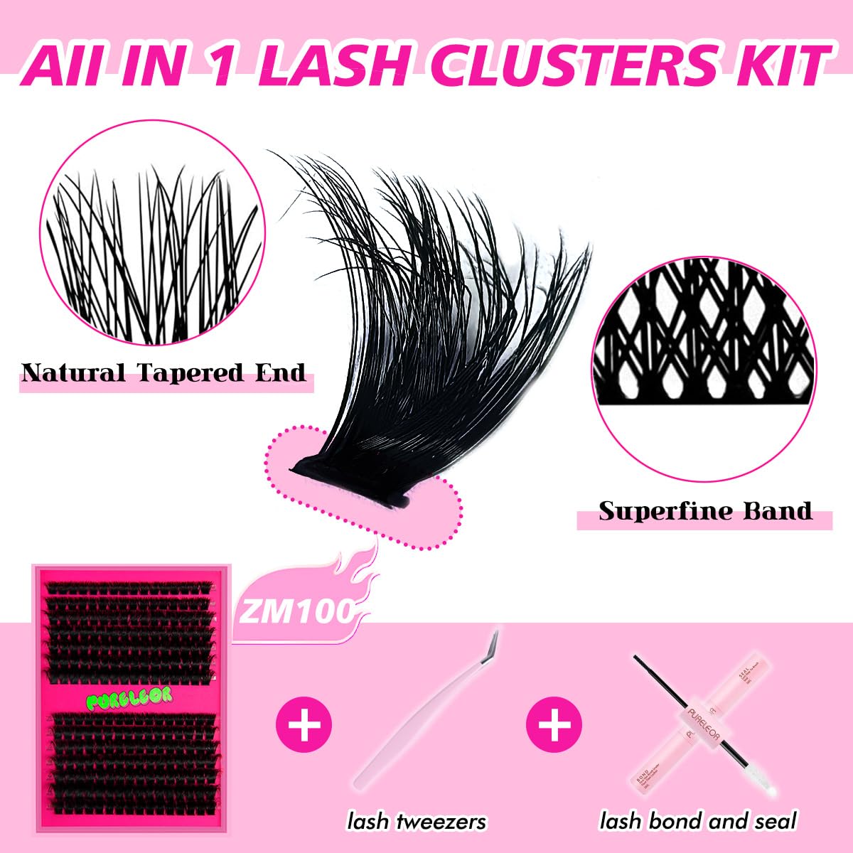 PURELEOR Individual Cluster Lashes Kit Lash Extensions Set DIY Multiple styles Eyelash Clusters with Bond and Seal Tweezers 100D Curl Mixed 10-16mm - Image 2