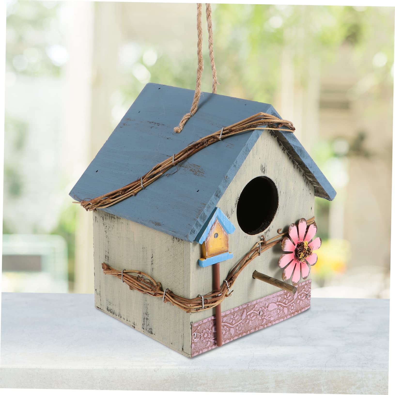 Casa de Pájaros de Madera Colgante para Loros y Aves Silvestres, Adorno Decorativo para Jardín y Terraza, Verde