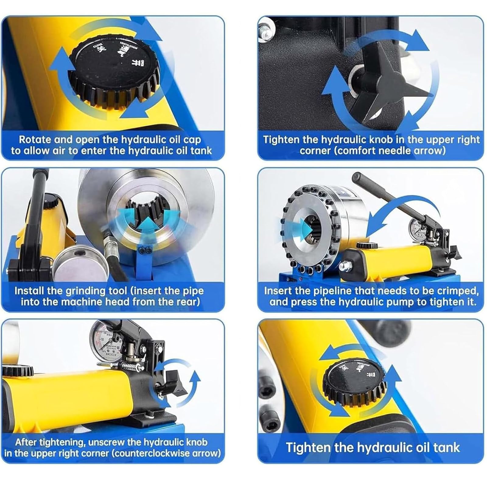 Crimpadora hidráulica - Crimpadora manual de manguera con 7 juegos de troqueles, herramienta de prensado de tuberías para excavadoras, automóviles y maquinaria agrícola