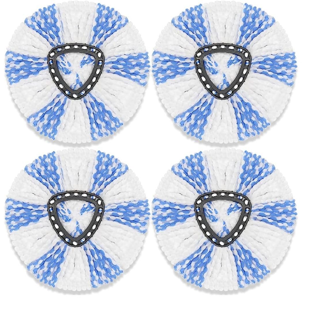Zalcoon Spin Mop Heads Replacement - Compatible with Vileda Mop, Vileda Mop Heads Replacements, Easy Wring Spin Mop Replace Head for Floor Cleaning, Triangle Shape (4-Pack, Blue& White)