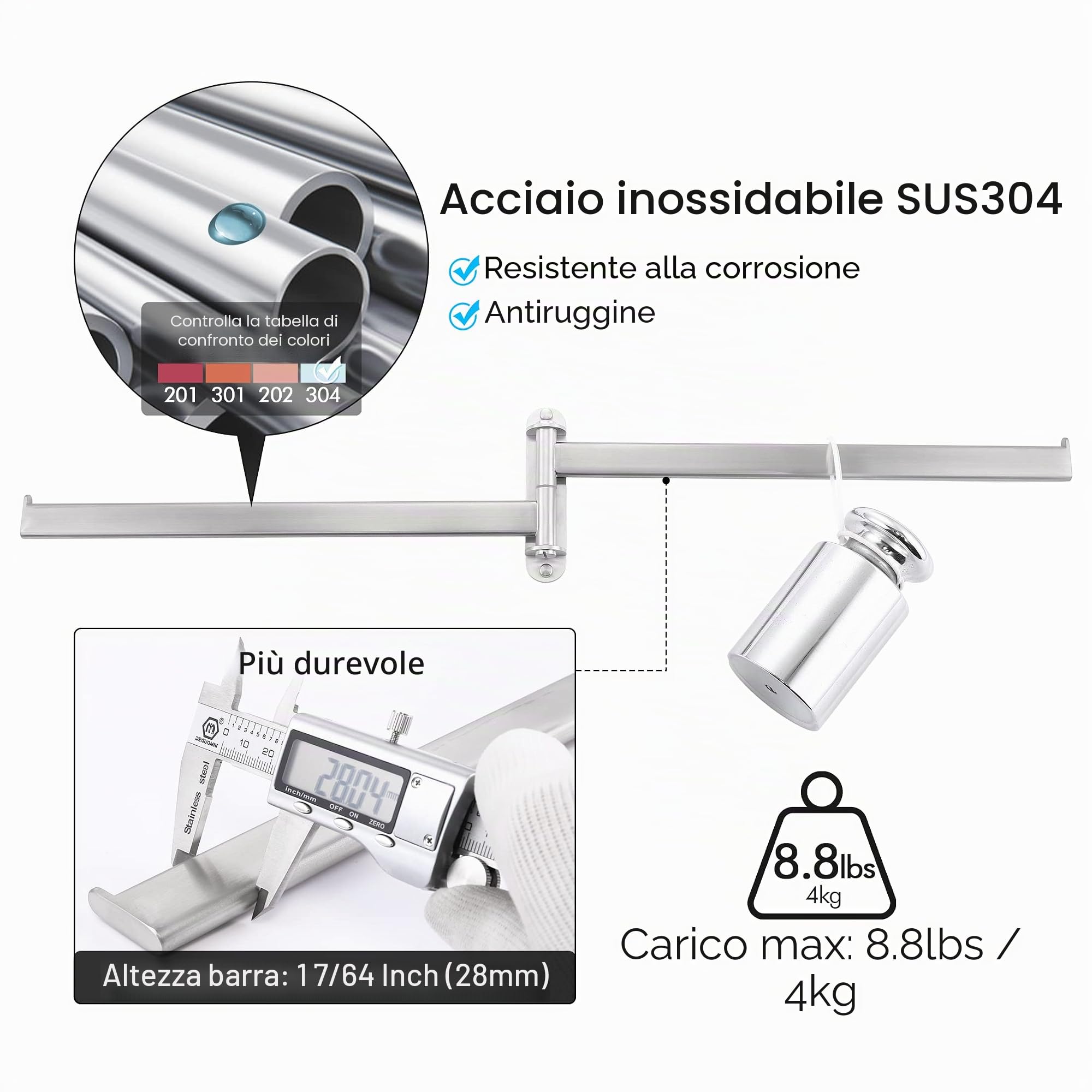 KES Portasciugamani da Bagno Girevole Portasciugamani Doppio Porta Salviette Bagno a Parete Portasciugamani in Acciaio Inossidabile SUS304 180 ° 40cm Spazzolata, A2104S2L40-2