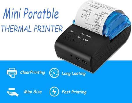 Yoidesu Mini Receipt Printer,58mm Portable Bluetooth Mobile Thermal Printer Compatible with Android VISTA Linux,Bluetooth 4.0 Label Printer (US Plug)