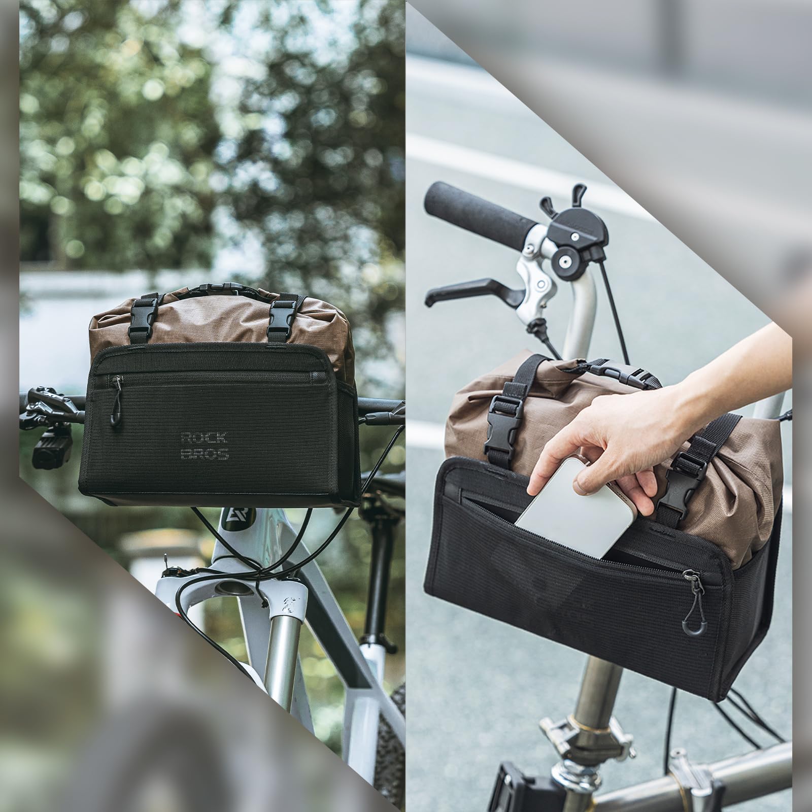 ROCKBROS Sacoche de guidon vélo, sacoche avant imperméable VTT, grande capacité 5,5L, convient pour vélo de route, VTT | Compartiments intérieurs séparés, grande capacité de 5,5 l, imperméable, compatible avec VTT, route et pliables