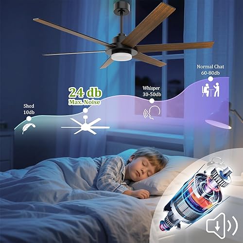 Miniatura 2 de Ventiladores de techo de 64 pulgadas con luces y control remoto y APP, ventilador de techo industrial reversible con motor CC silencioso, 6