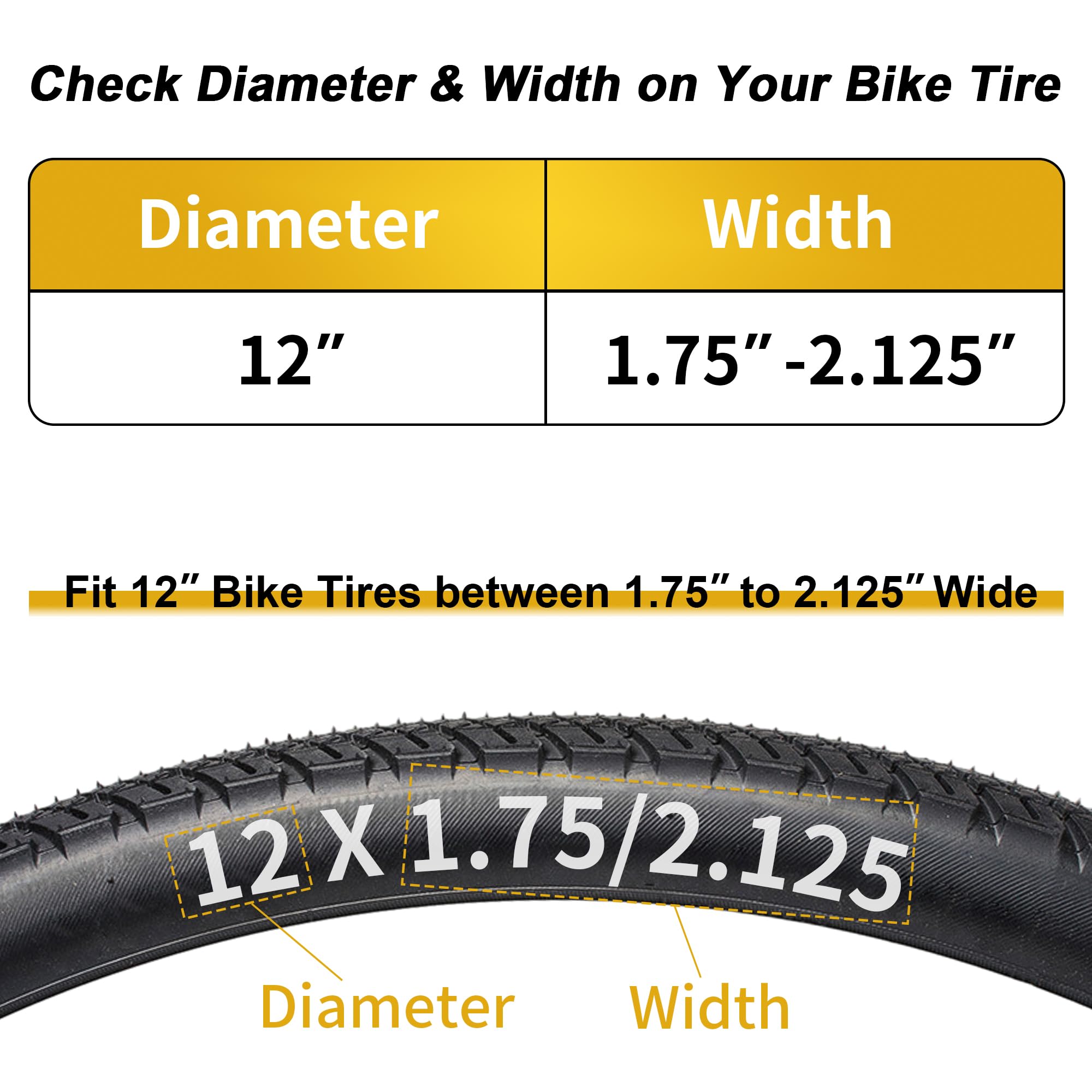 RUTU 12" x 1.75/1.95/2.10/2.125 Bike Tubes with 32mm Schrader Valve Compatible with 12x1.75 12x1.9 12x1.95 12x2.0 12x2.125 Kids Bike Stroller Puncture Proof Inner Tube 2 Pack - Image 2