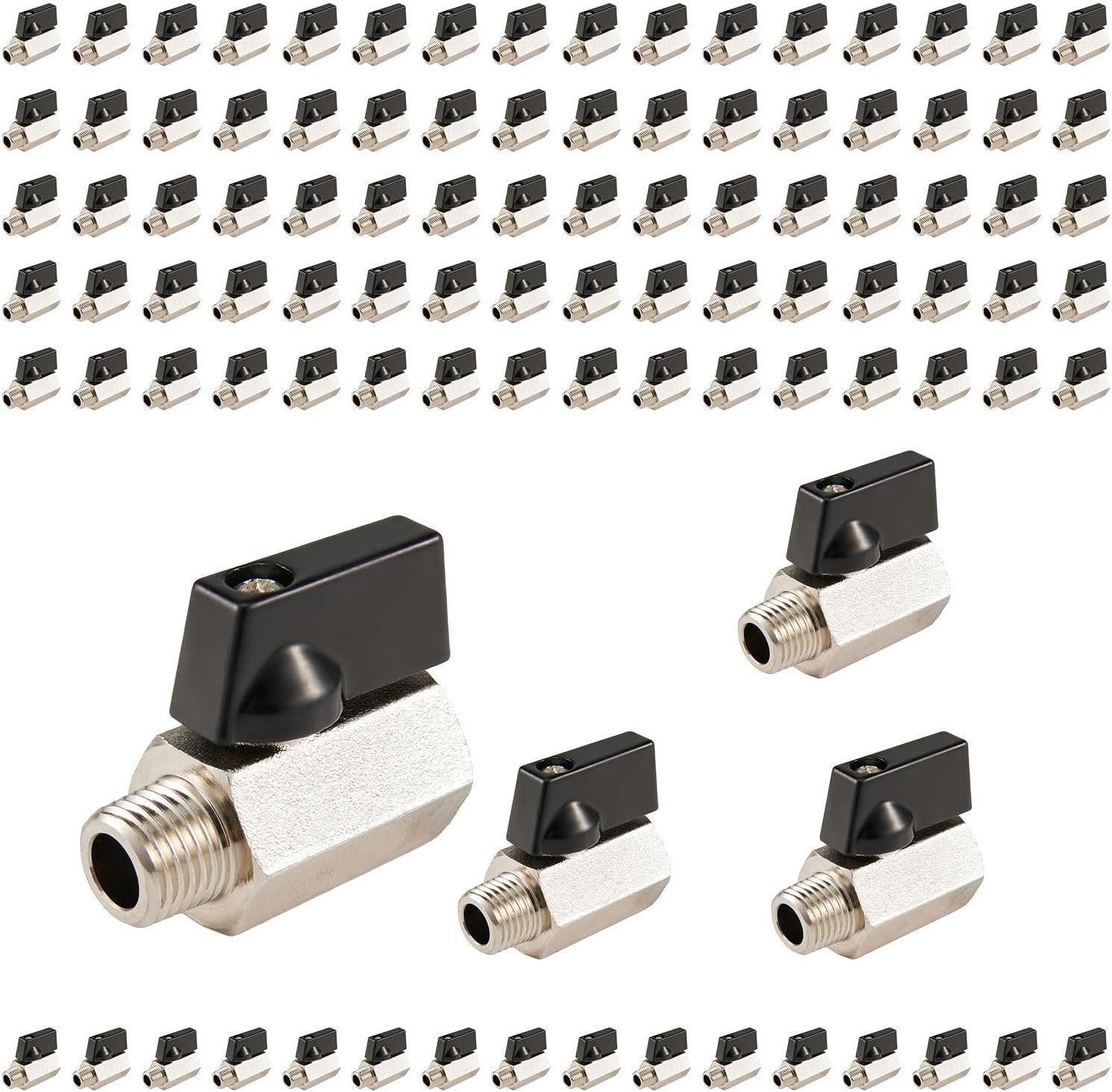 10-Pack Foskan Brass Mini Ball Valve Shut-off Valve with Black Handle, 1/4" NPT Male x 1/4" NPT Female Thread Pipe Fitting