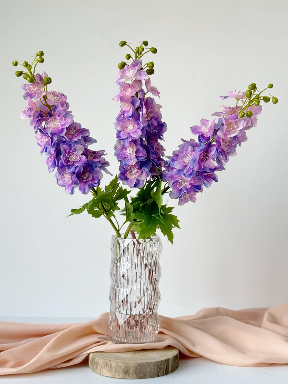SUMTIPHUN 3Pcs Purple Large Delphinium Artificial Flowers 31.5inches Real Touch Latex Larkspur Gift for Mom Modern Home Decor Living Room Kitchen Wedding Party Table Centerpiece