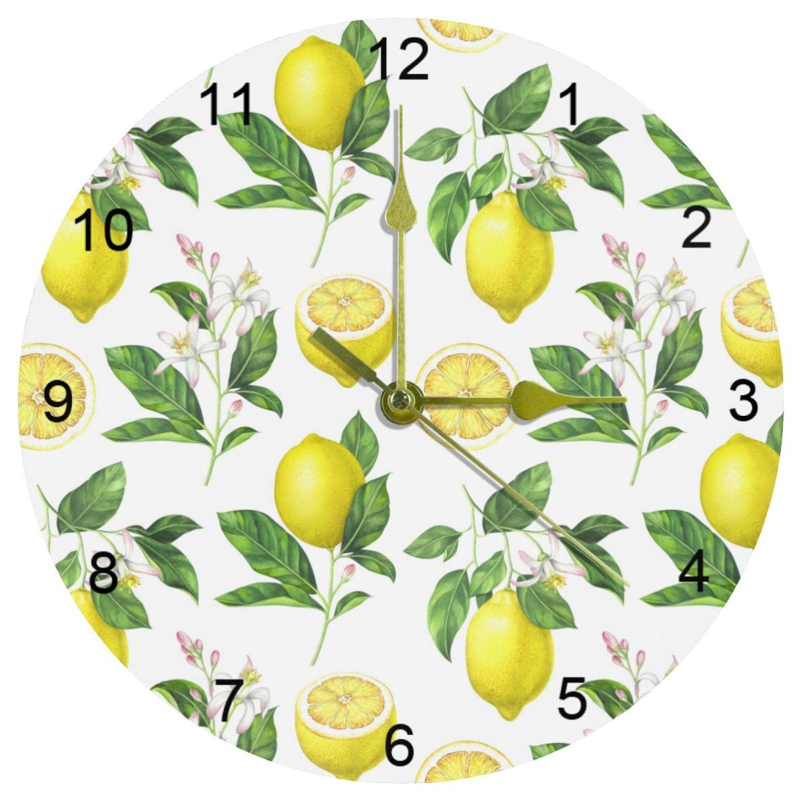 Horloge murale silencieuse sans tic-tac jaune 25,4 cm à grands chiffres