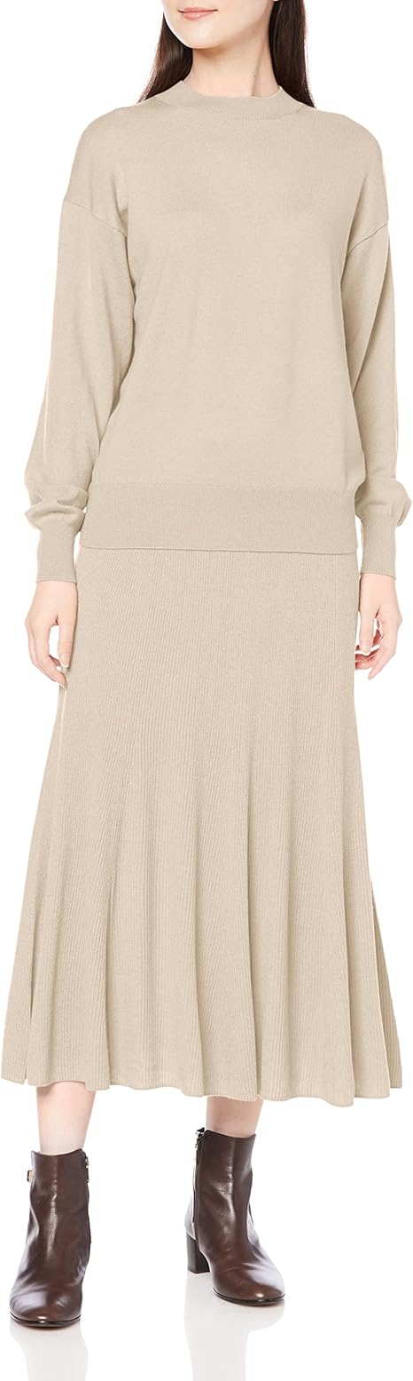 Amazon ナチュラルビューティーベーシック カジュアルドレス ゴアードスカートニットセットアップ レディース イブニングドレス 通販
