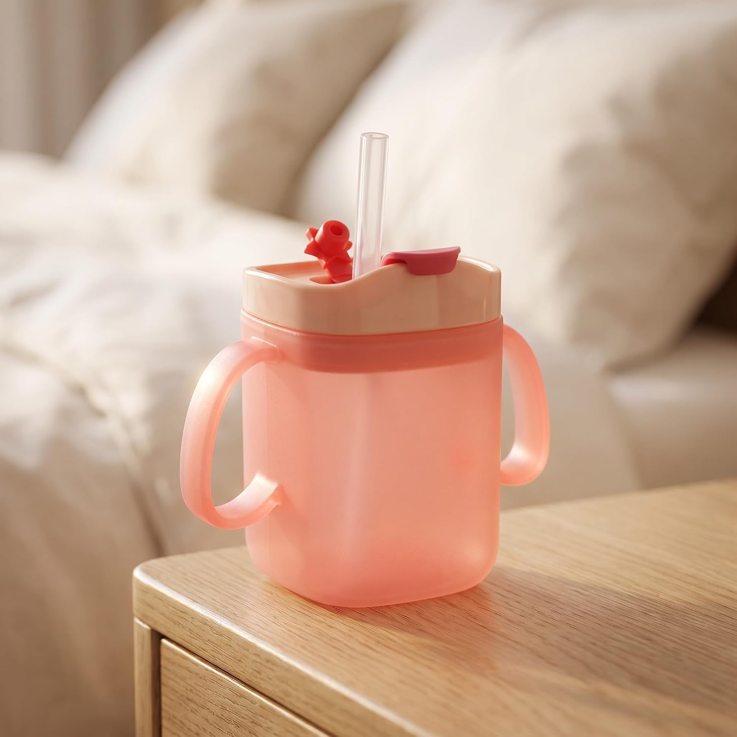 SHOWERORO Elderly Drinking Cup with Straw, 280ml PP Silicone Spill Proof