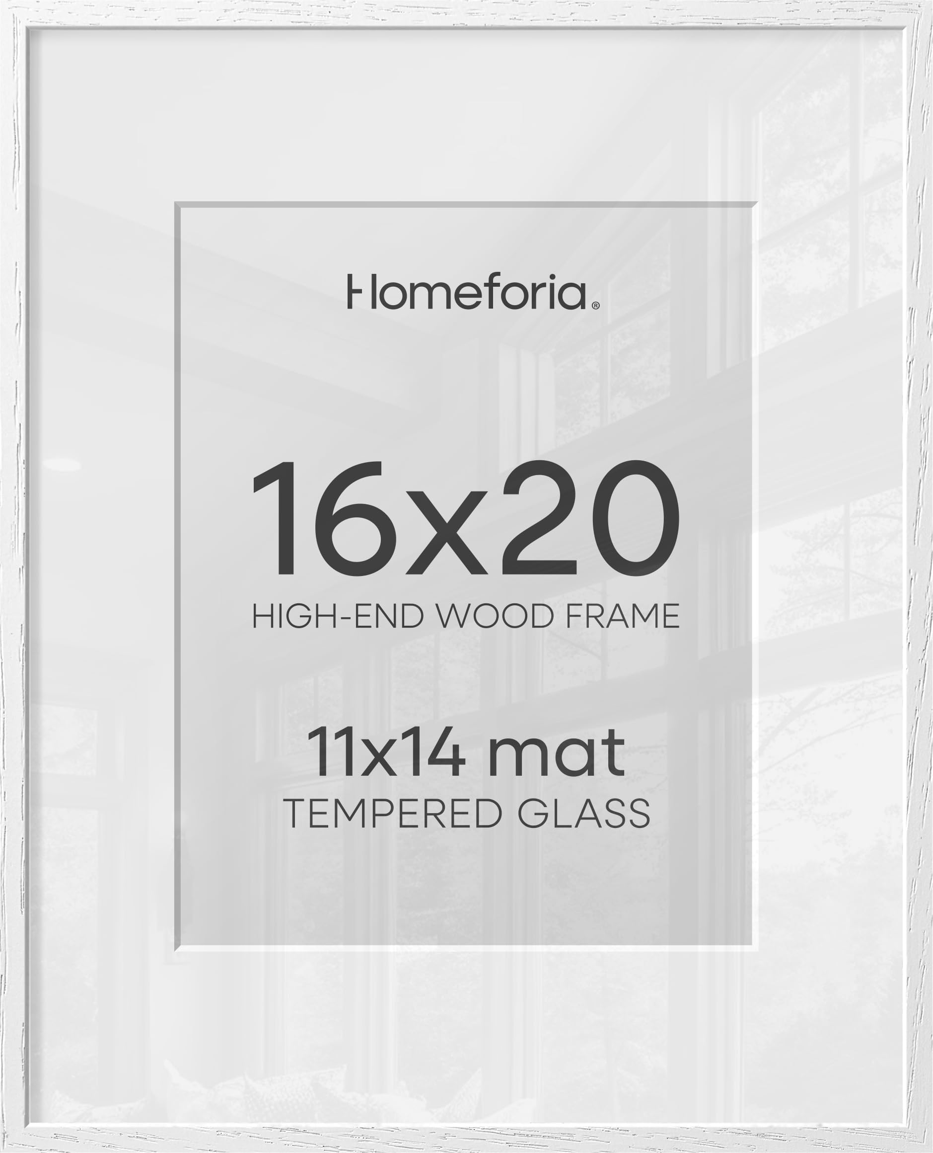 Homeforia 16x20 White Picture Frame, High End Oak 16x20 White Wood Frame with Mat 11x14 Photo, 16 x 20 Wooden Poster Frames Matted to 11 by 14, 20x16 Hanging Frames, Tempered Glass, Wall Kit, Set of 3