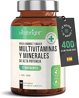 Multivitaminas Hombre Y Mujer 400 Tabletas, 27 Vitaminas Para El Cansancio Y El Cerebro, Multivitaminico Energizante, Vitaminas Mujer 60 años Y Jovenes, Suplementos Vitaminicos Para Todos, VitaBright