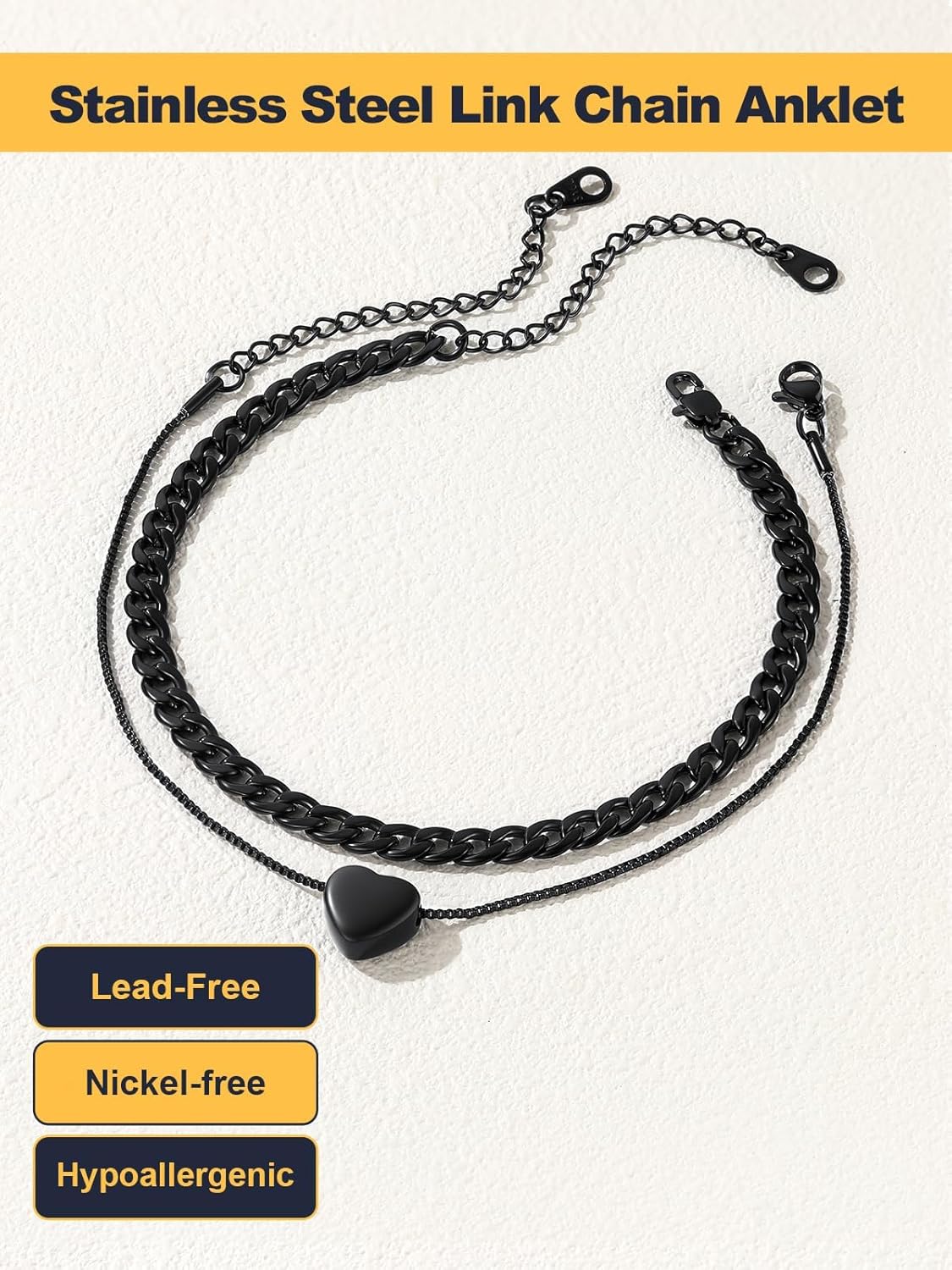 U7 2Pcs/3Pcs Ankle Bracelets for Women, Stainless Steel Cuban Link/Figaro/Rope/Heart Chain Anklets Sets,Waterproof Layered Anklets Adjustable 8.5"-10.5" - Image 5