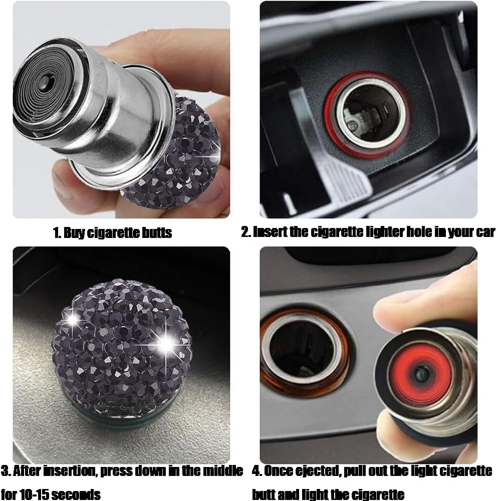 Bling Diamond Car Cigarette Lighter Plug,Crystal Rhinestone Dustproof Auto Interior Cigarette Lighter Socket Accessories, Universal for Most Cars (Black) image 3
