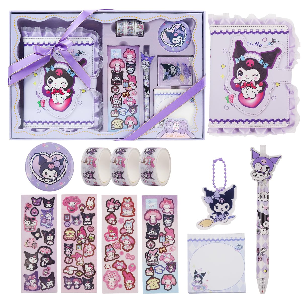 Climberty® Kuromi Scrapbooking Gift Set - Includes Pen, Sticky Notes, A5 Notebook & Stationery, Cartoon Kuromi Themed Scrapbooking, School Gift Birthday Gift Christmas Gift for Girls