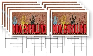 Now Enrolling Yard Sign 10 Pack of 24 Inch x 36 Inch Single Sided Weatherproof Heavy-Duty Plastic with Stake | School Promotions, Education Services, Clear Messaging | Made in USA