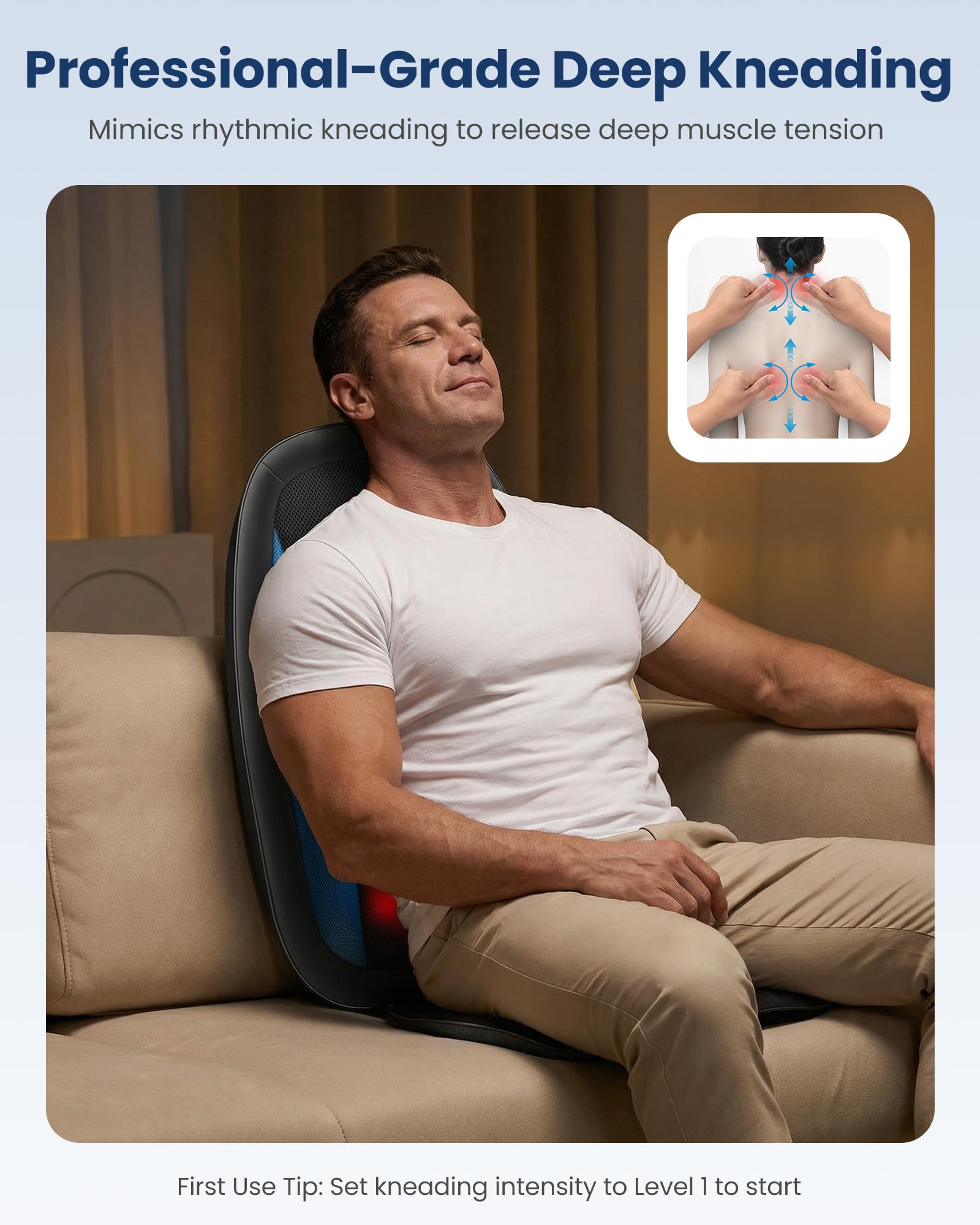 COMFIER Shiatsu Massagesitzauflage, Rückenmassagegerät mit Wärme & Vibrationsfunktion, Entspannung für Nacken, Schulter und Rücken, Massagematte für Zuhause und Büro, Geschenk für Männer und Frauen