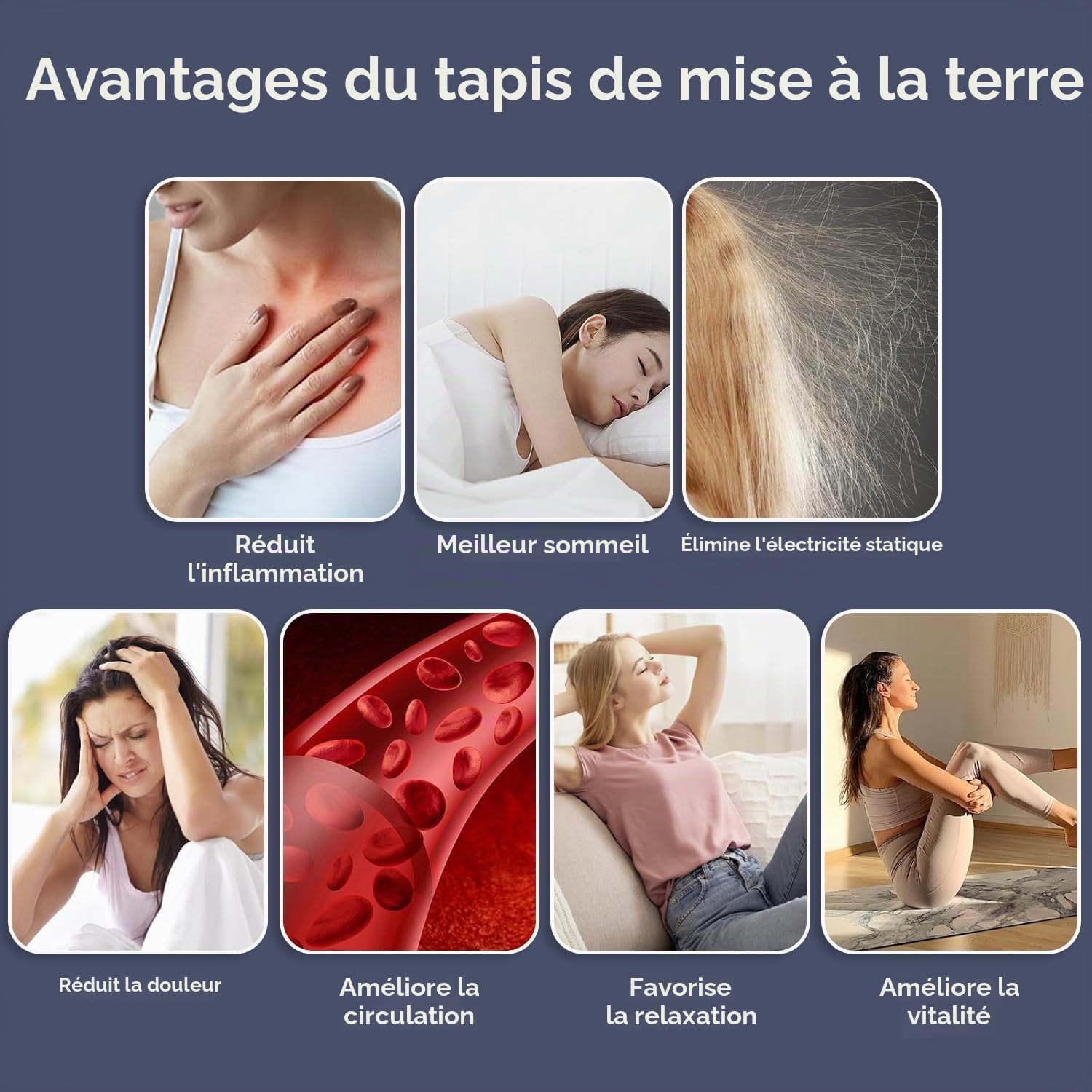 Tapis de sol 60 x 40 cm – Réduit l'anxiété et le stress, tapis de mise à la terre pour un meilleur sommeil et équilibre, pour usage à la maison, au bureau ou au travail